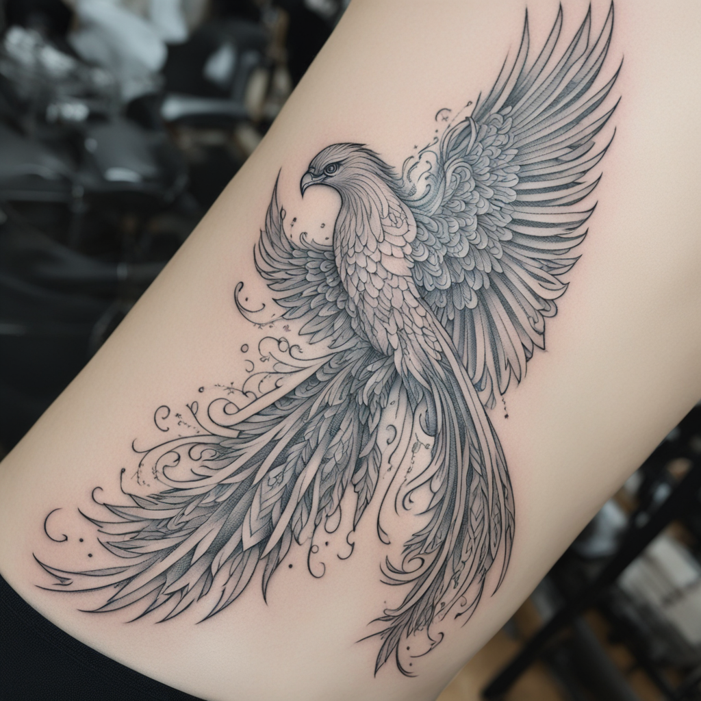 Ethereal Phoenix: A Fine Line Tattoo Journey