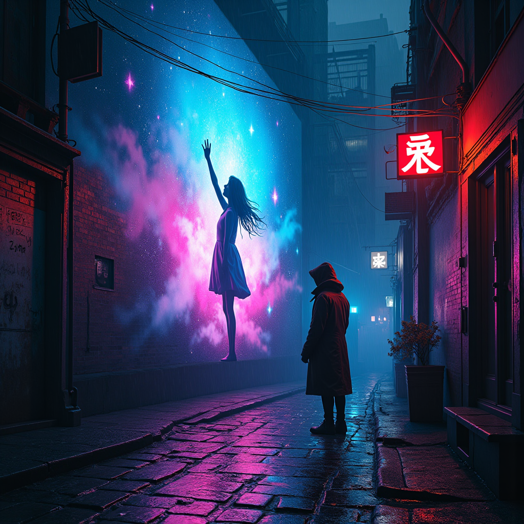 Neon Dreams in Shadowed Streets