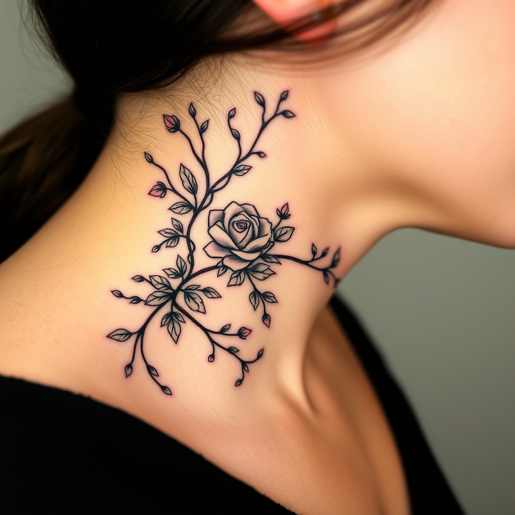 Elegant Floral Neck Tattoo