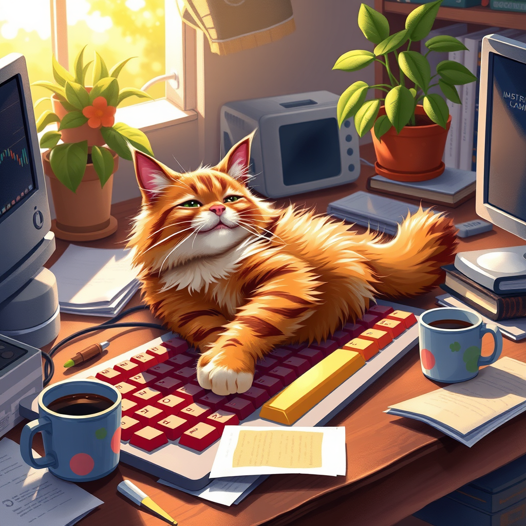 Whiskered Chaos: A Cozy Workspace