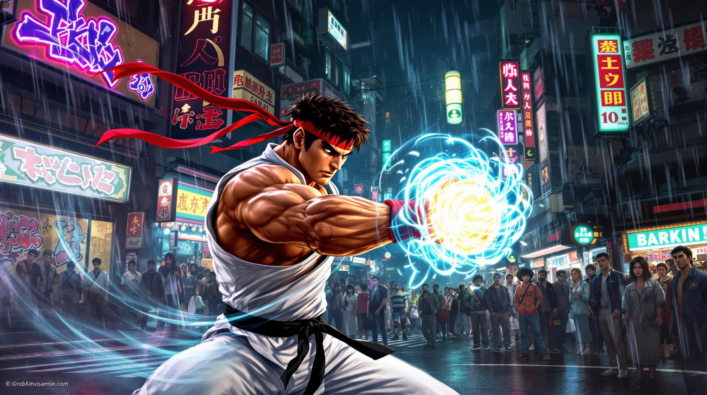 Neon Showdown: Ryu's Fury