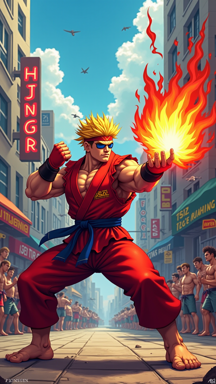 Ken's Fiery Showdown: Pixel Power!