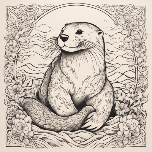 in the style of japanese tattoo, with a tattoo of otter 