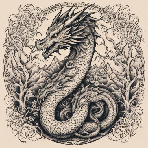 in the style of kleine tattoo, with a tattoo of Je veux un tatouage avec un dragon