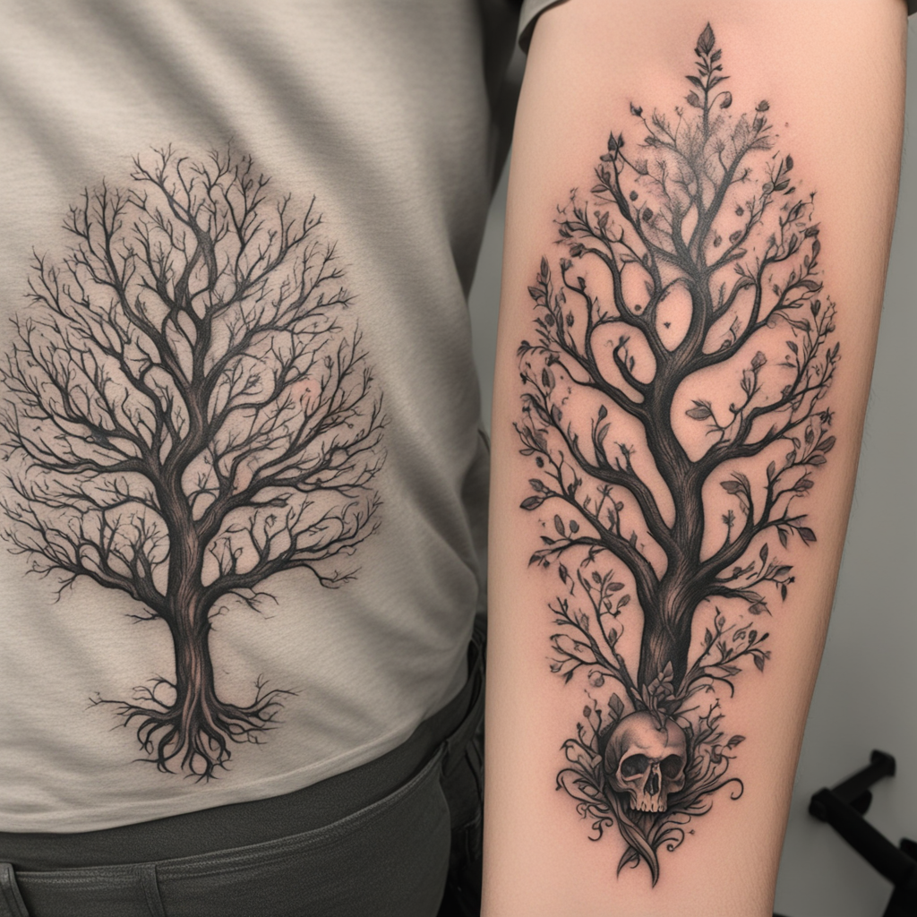 in the style of forearm tattoo, with a tattoo of poison tree 