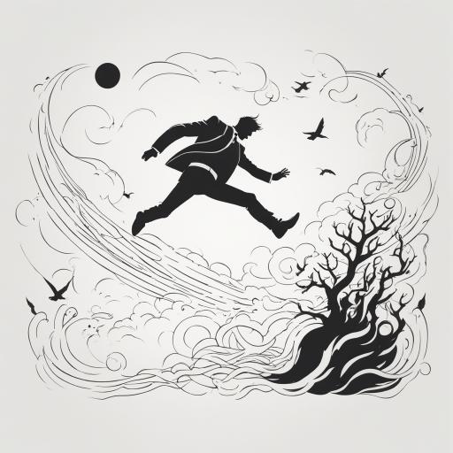 in the style of fineline tattoo, with a tattoo of a man falling from the sky with a cartoonish minimalistic style. I want him to be facing the ground and only the drawing of the man and nothing else

