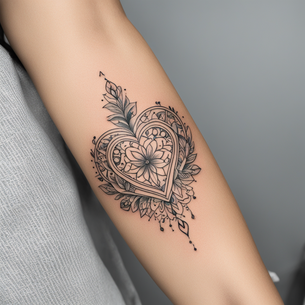 in the style of kleine tattoo, with a tattoo of Latidos del corazón 