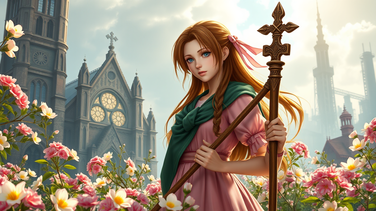 Serenity Amidst Steel: Aerith's Bloom