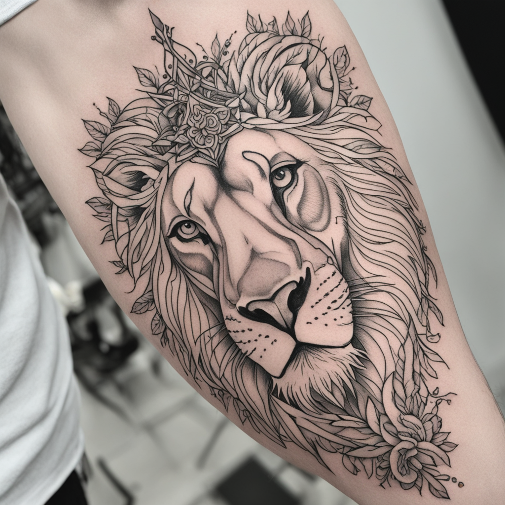 in the style of fineline tattoo, with a tattoo of aslan ağzı