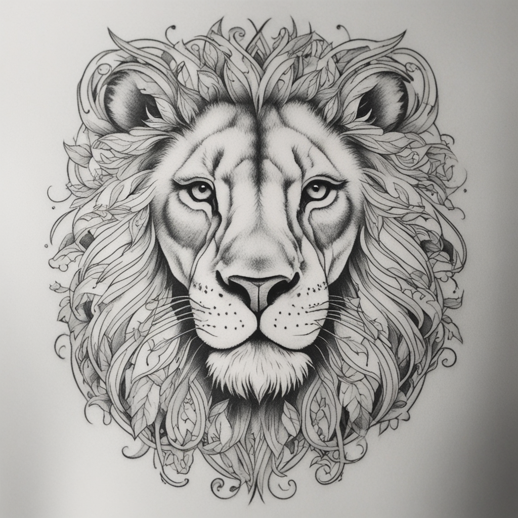 in the style of kleine tattoo, with a tattoo of Lion