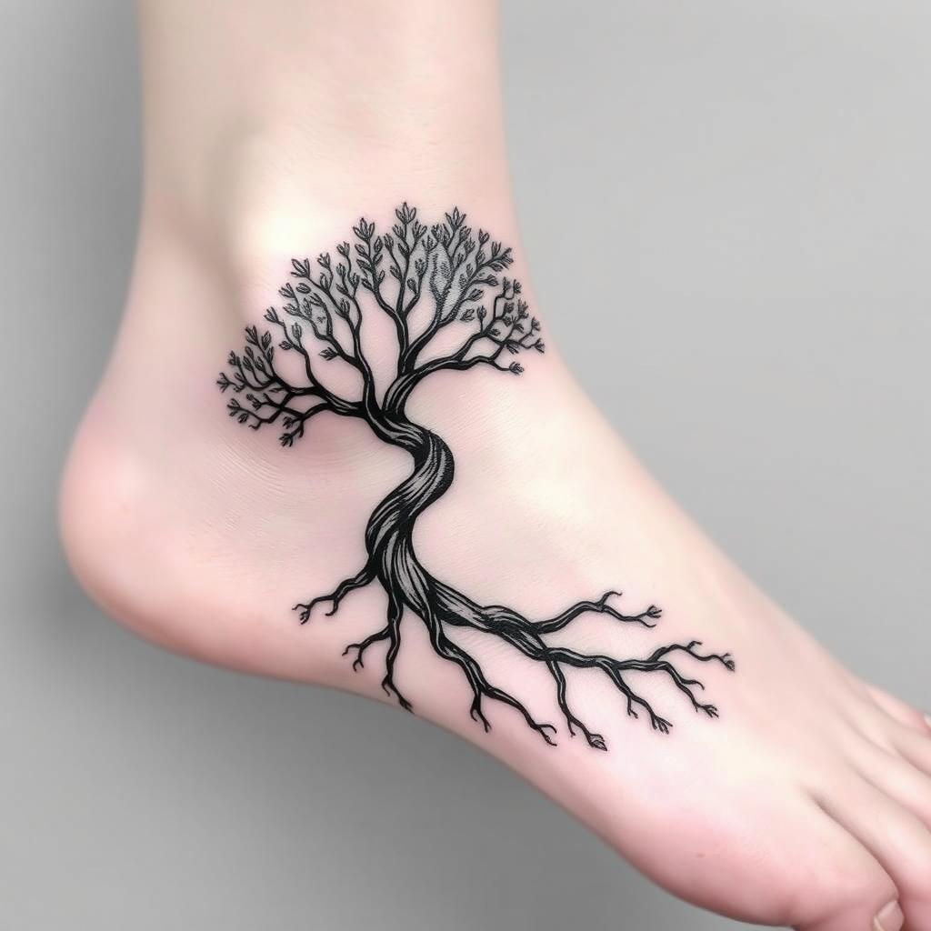 Rooted Growth: Ethereal Foot Tattoo