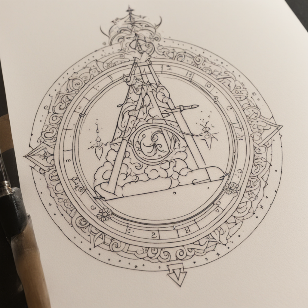 in the style of fineline tattoo, with a tattoo of My astrolo