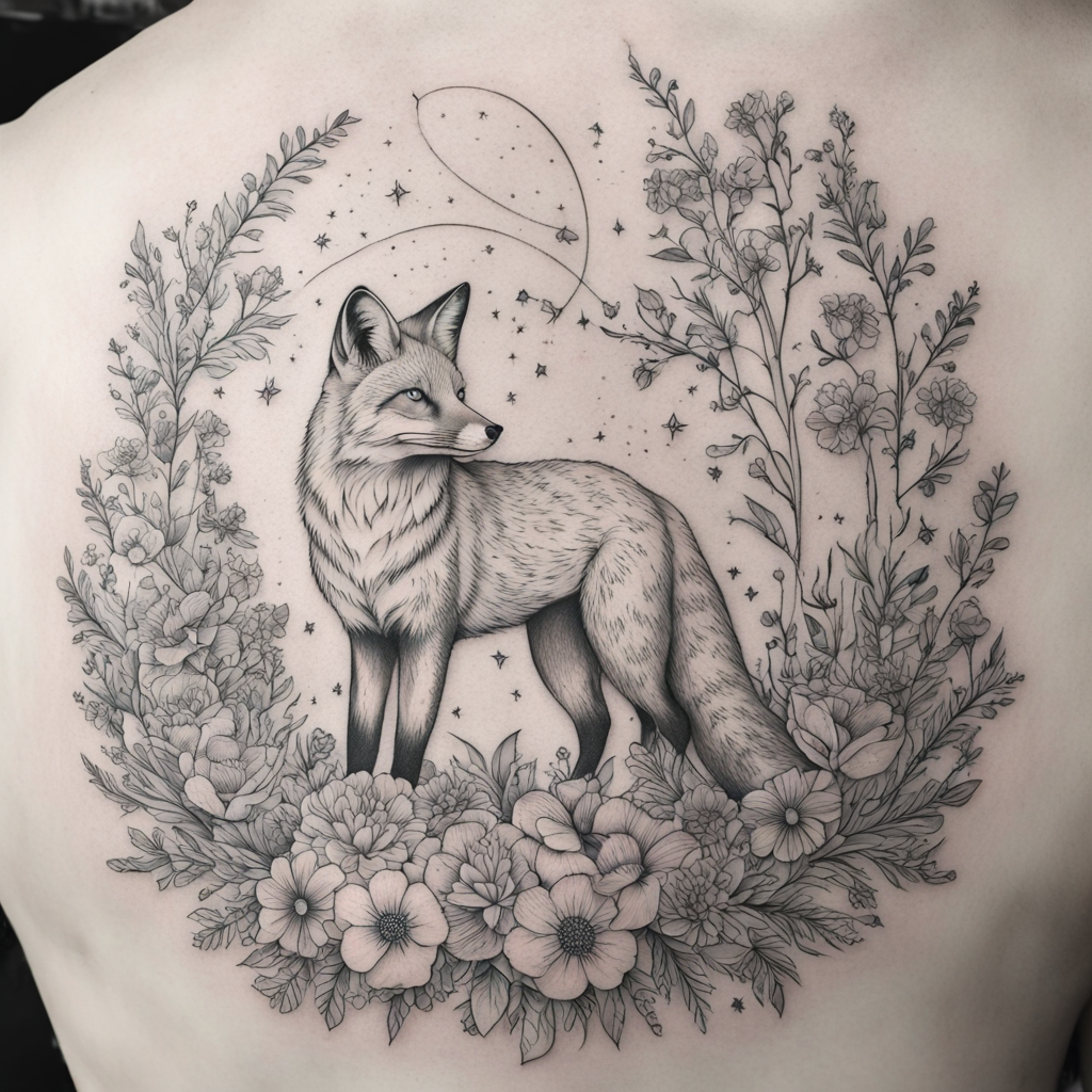 in the style of fineline tattoo, with a tattoo of realistic 