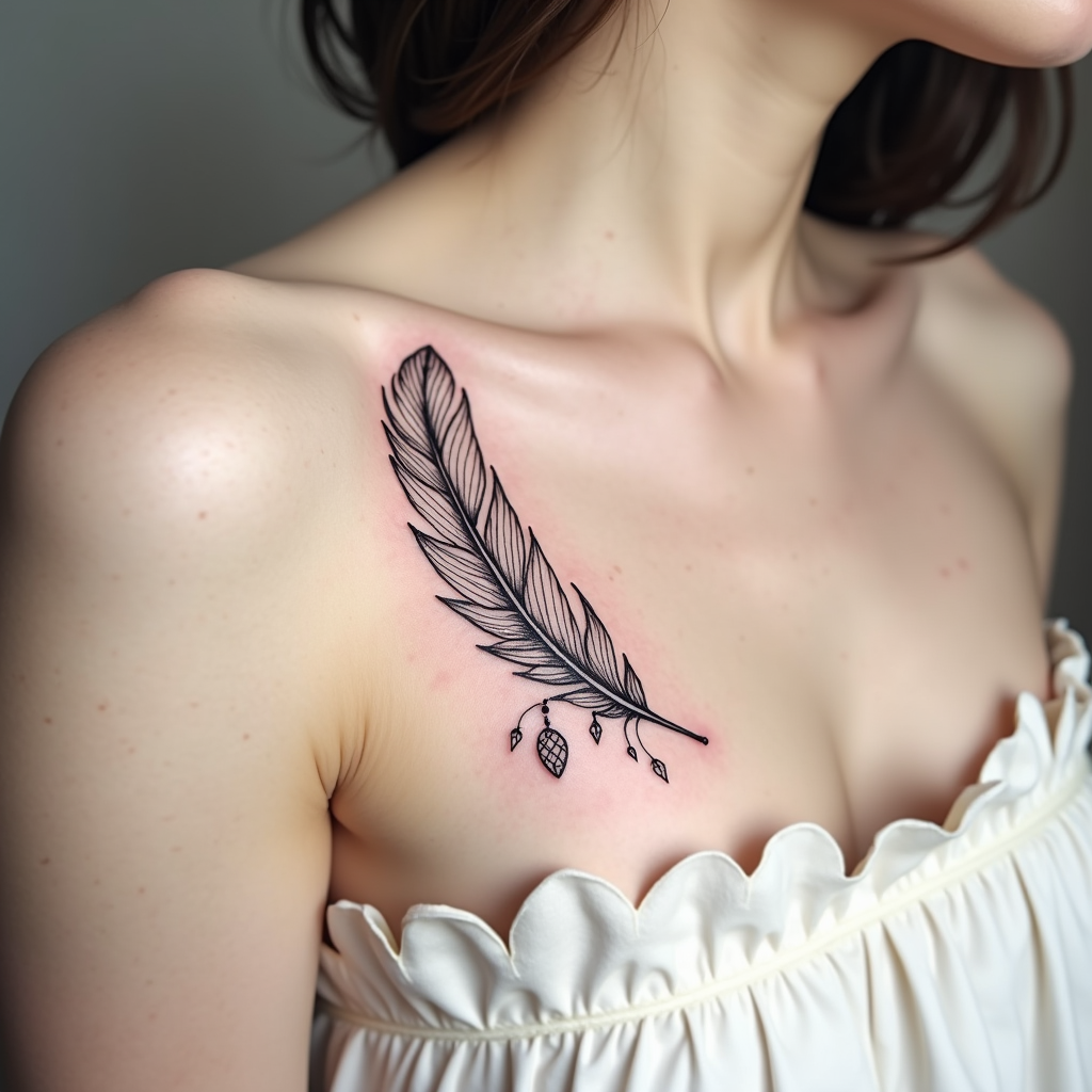 Ethereal Feather Dreamcatcher Tattoo