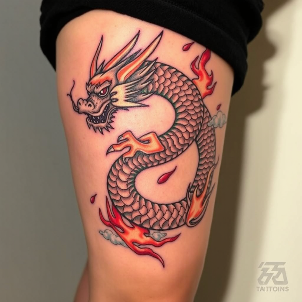 Mystical Dragon Flame Tattoo