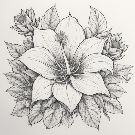 in the style of fineline tattoo, with a tattoo of datura 
