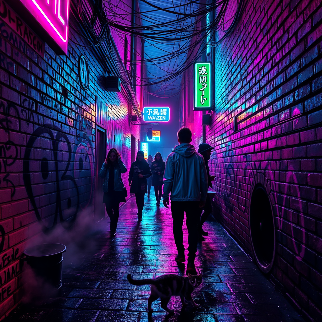 Neon Dreams in Shadowed Streets