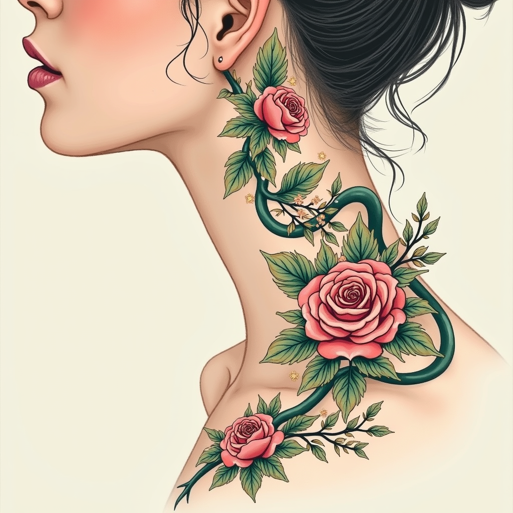 Elegant Floral Vine Tattoo Design