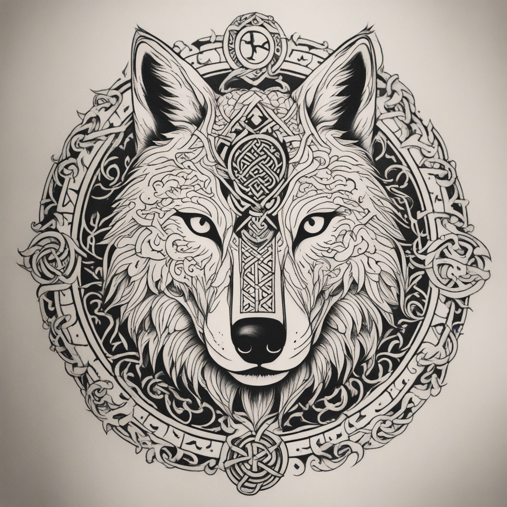 in the style of japanese tattoo, with a tattoo of wolf tatto