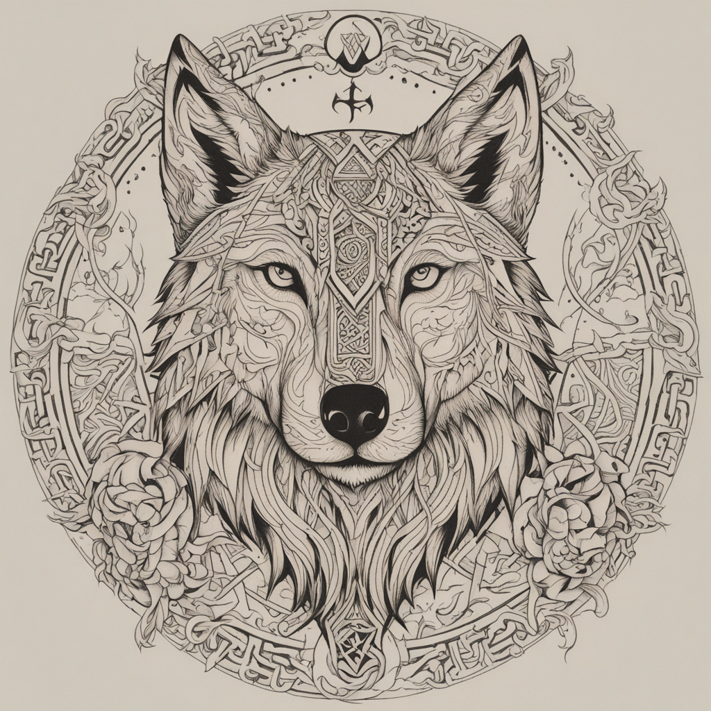 in the style of fineline tattoo, with a tattoo of wolf tatto