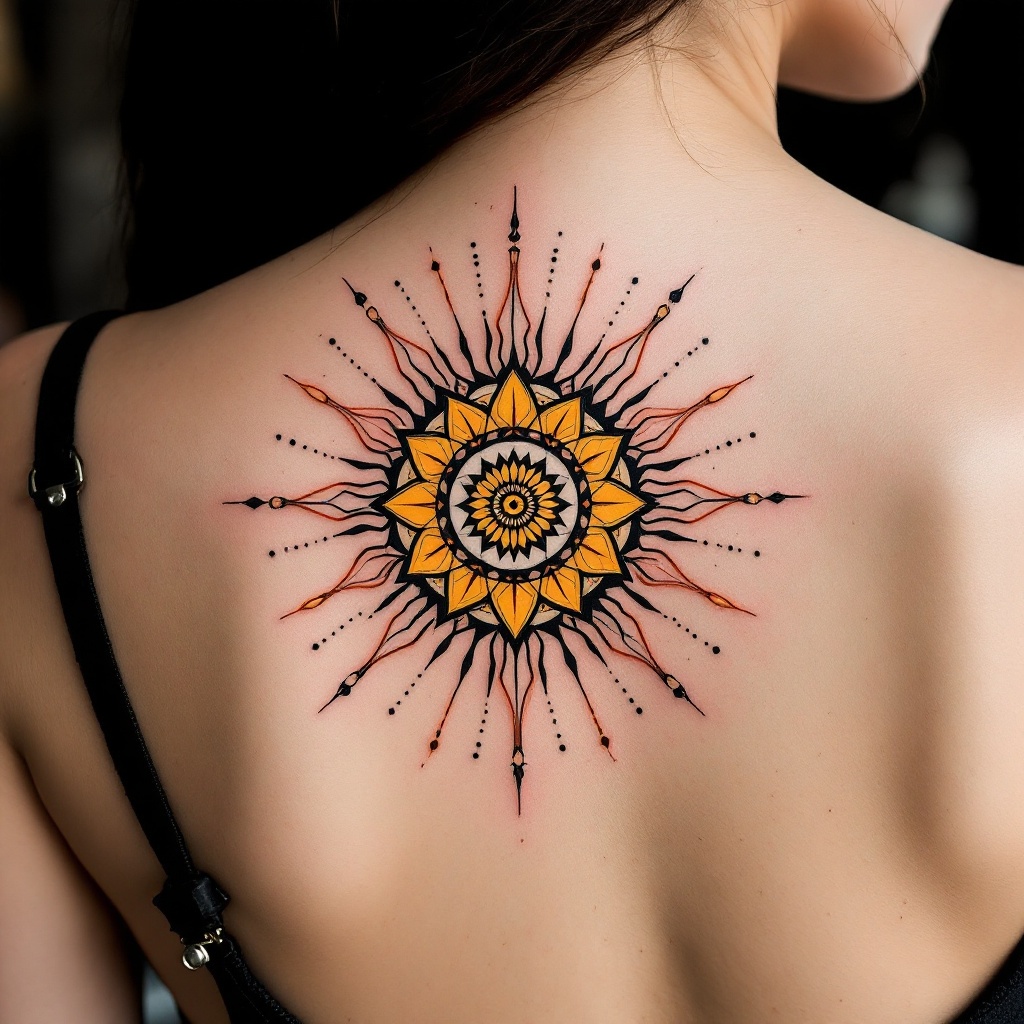 Radiant Mandala Sun Tattoo