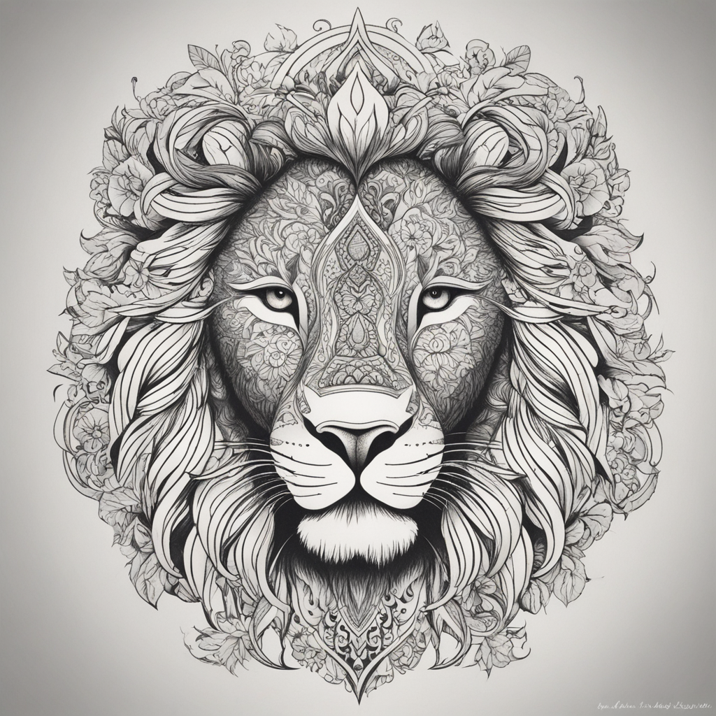 in the style of lion, with a tattoo of ظننت وخاب ظني
