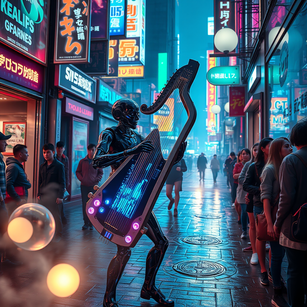 Neon Dreams: A Harp in the Shadows