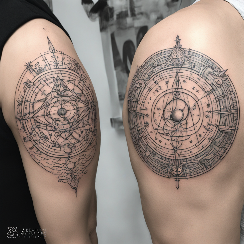 in the style of fineline tattoo, with a tattoo of Dos líneas