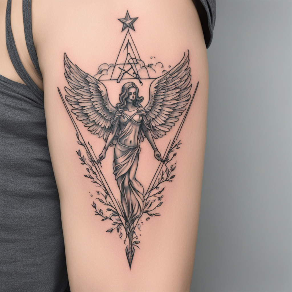 in the style of kleine tattoo, with a tattoo of Fallen Angle