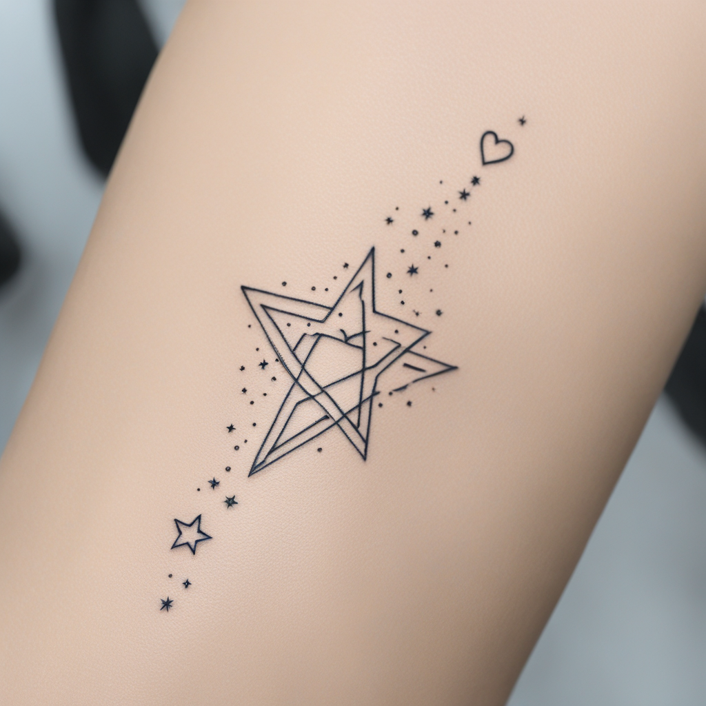 in the style of fineline tattoo, with a tattoo of Un pequeño