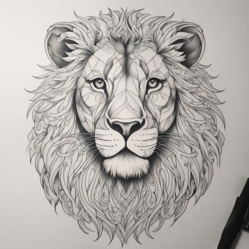 in the style of fineline tattoo, with a tattoo of lion