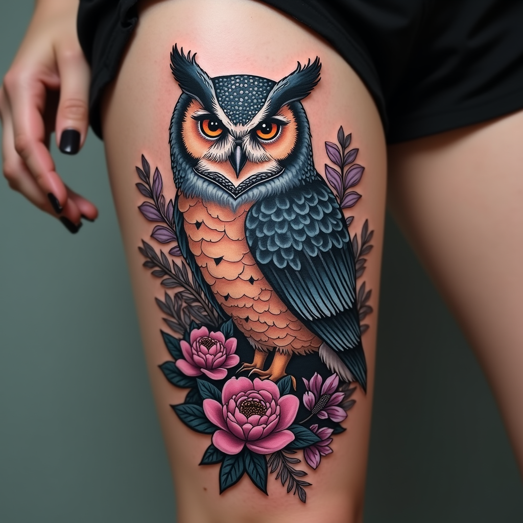 Whimsical Owl in Floral Harmony