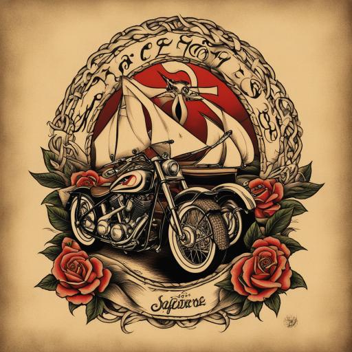 in the style of sailor jerry tattoo, with a tattoo of tatuag