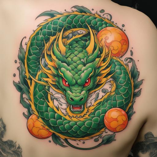 in the style of kleine tattoo, with a tattoo of Shenron 7 dr