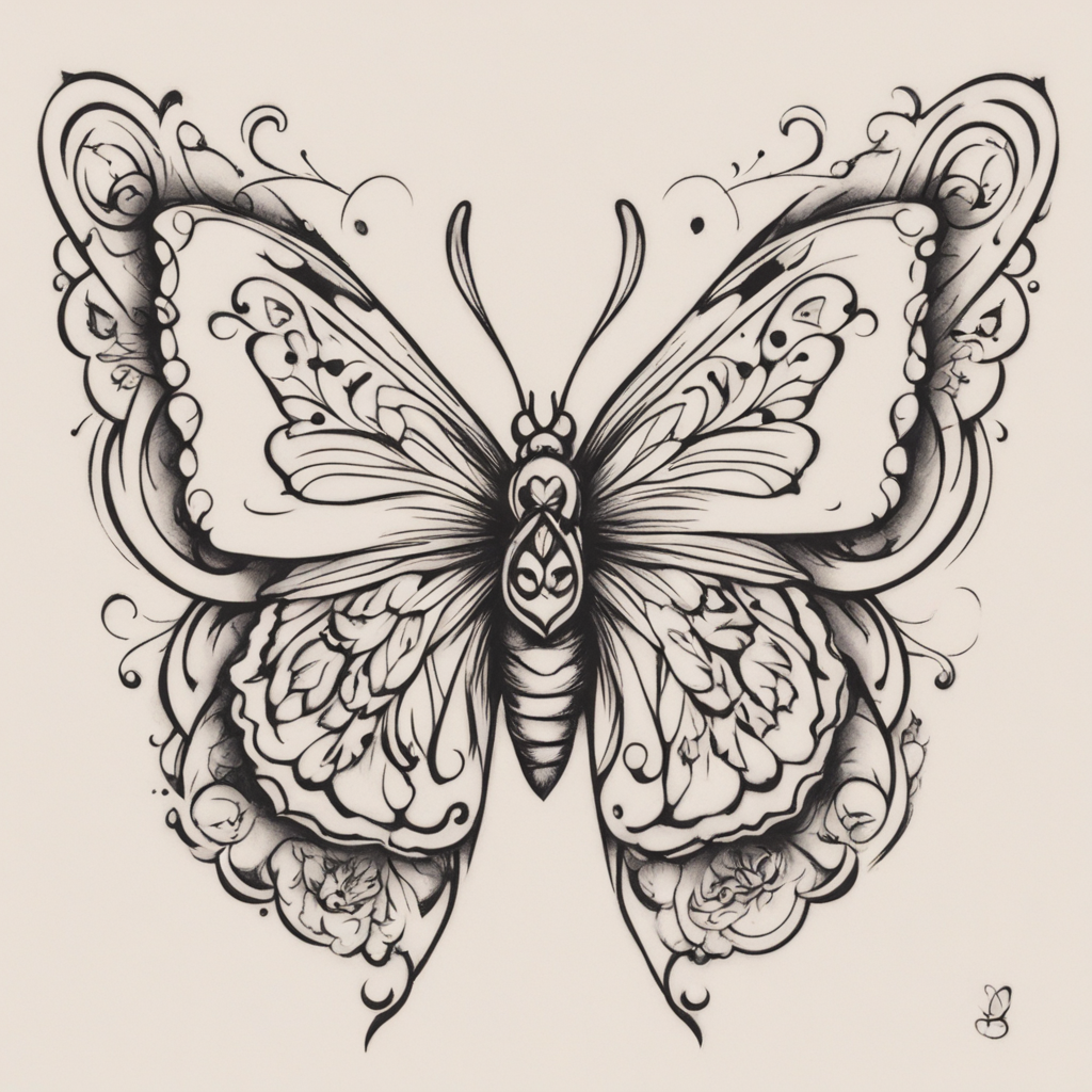 in the style of kleine tattoo, with a tattoo of Butterfly wi