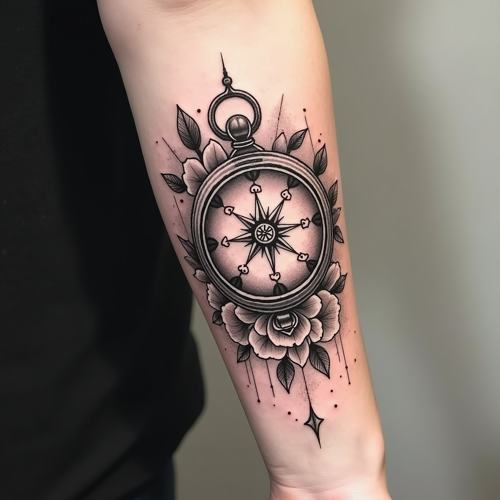 Guided Blooms: Compass Tattoo