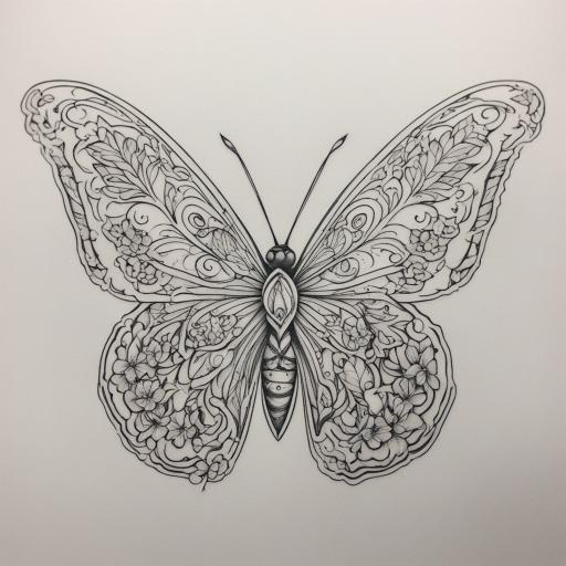 in the style of fineline tattoo, with a tattoo of Butterfly 