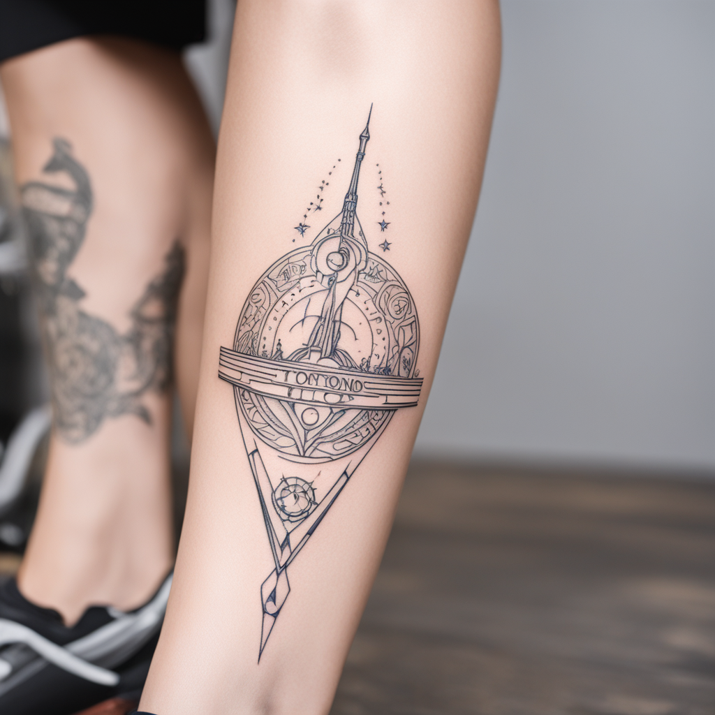 in the style of fineline tattoo, with a tattoo of icône du f