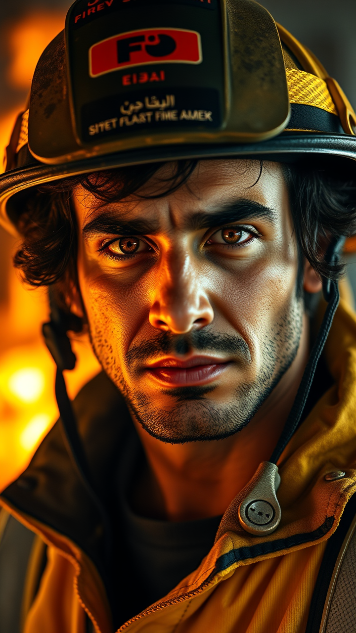 Heroic Firefighter's Gaze