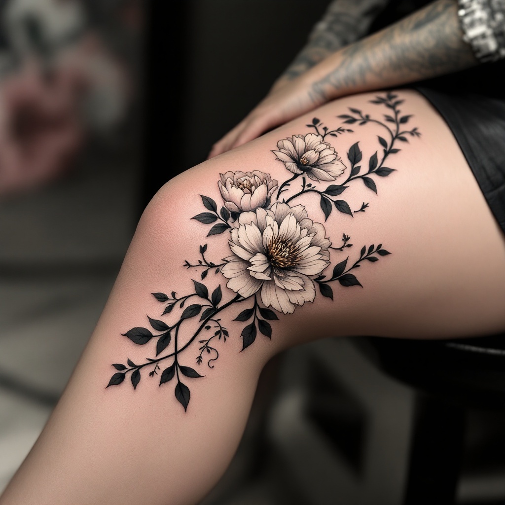 Ethereal Knee Vine Tattoo