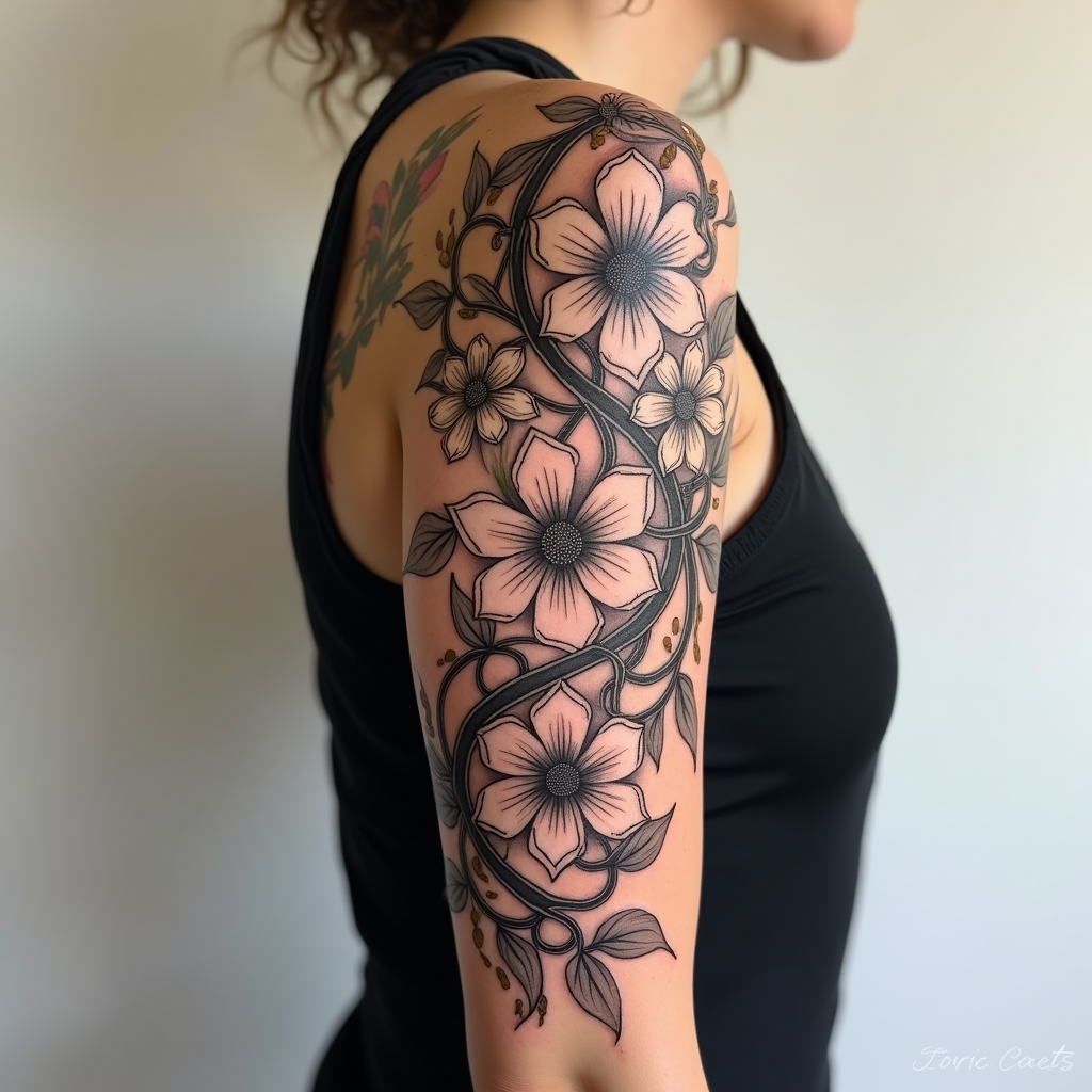 Ornate Floral Arm Tattoo Design