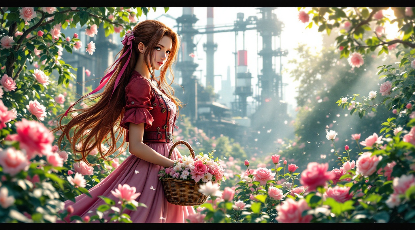 Serenity Amidst Steel: Aerith's Bloom