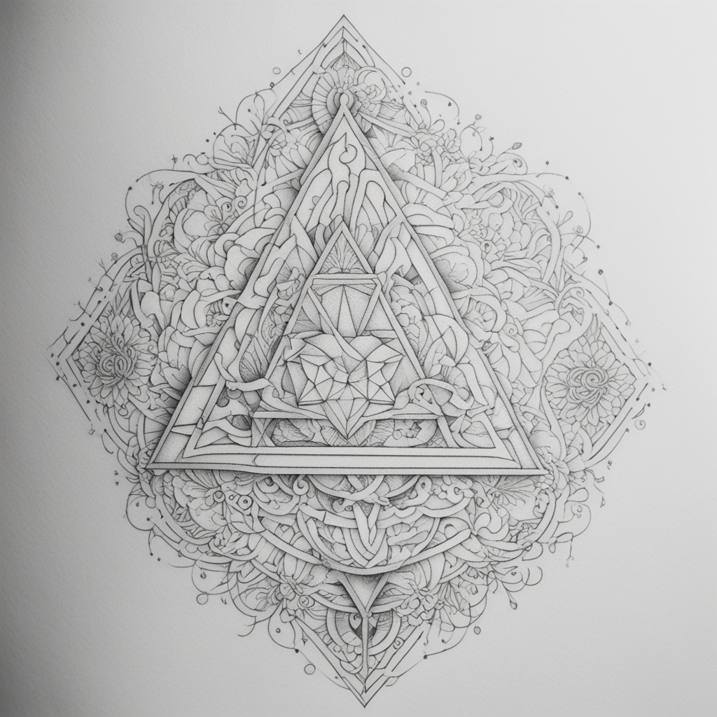 in the style of fineline tattoo, with a tattoo of geometrisc