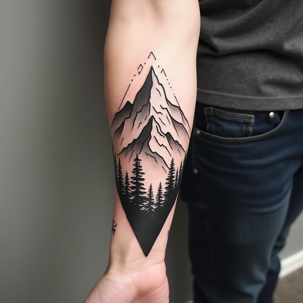 Geometric Mountain Tattoo Adventure