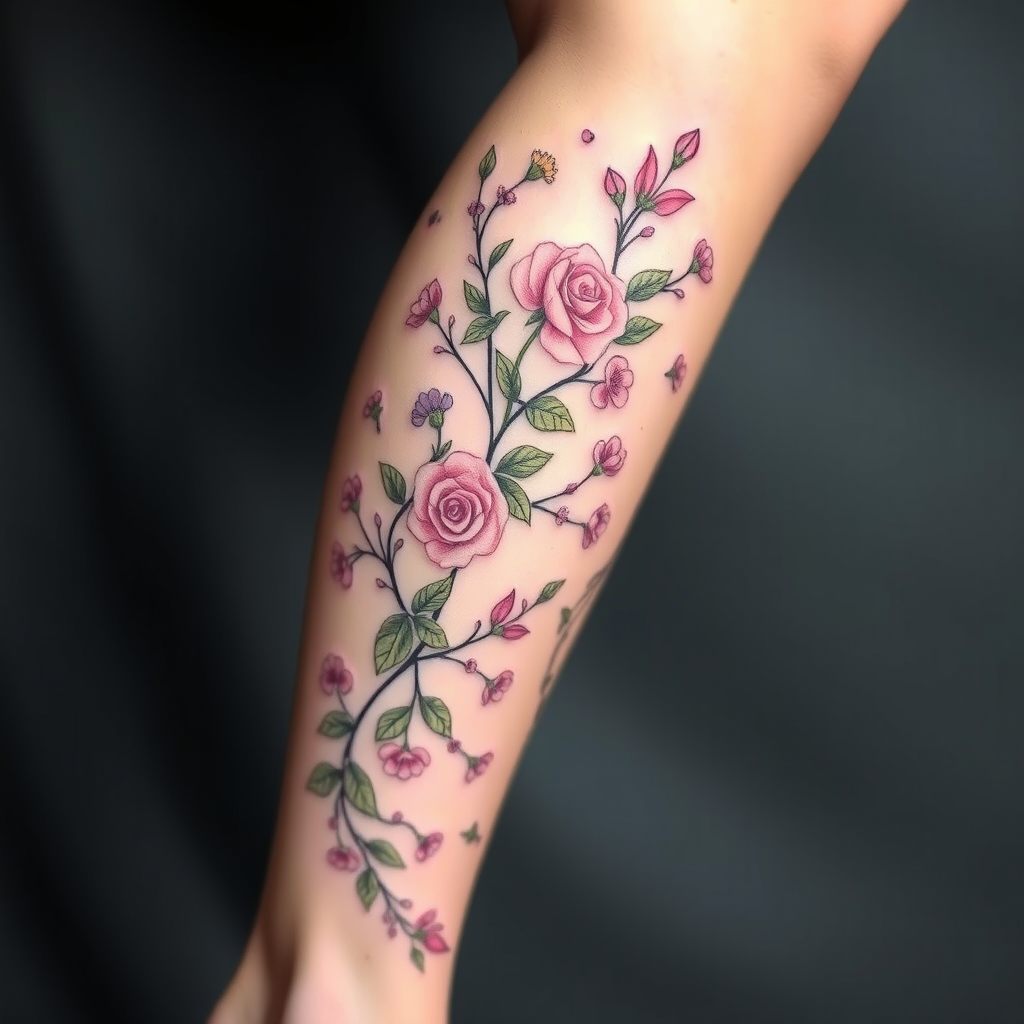 Enchanting Floral Calf Tattoo