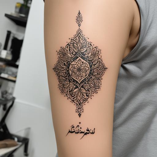 in the style of kleine tattoo, with a tattoo of فقدان الام و