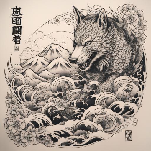 in the style of japanese tattoo, with a tattoo of Самурай с 