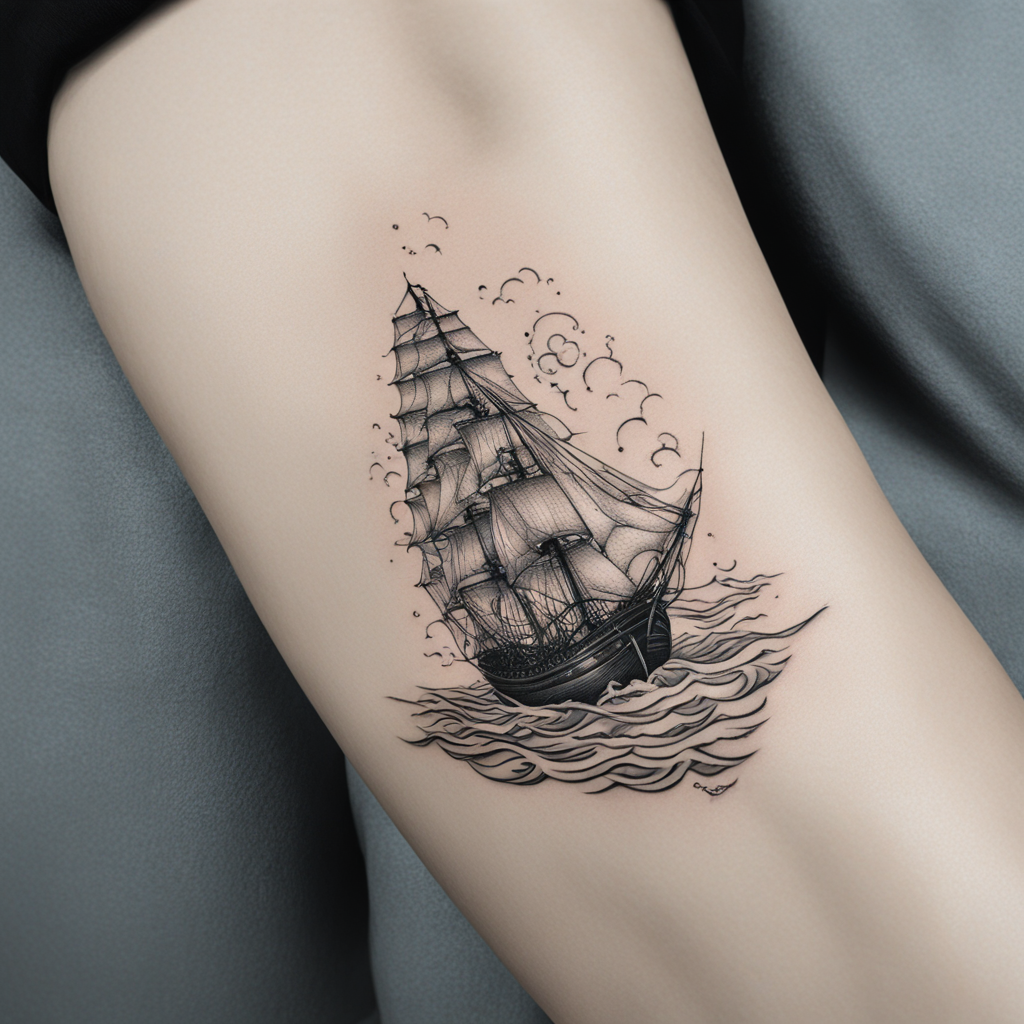 in the style of fineline tattoo, with a tattoo of Black Pear