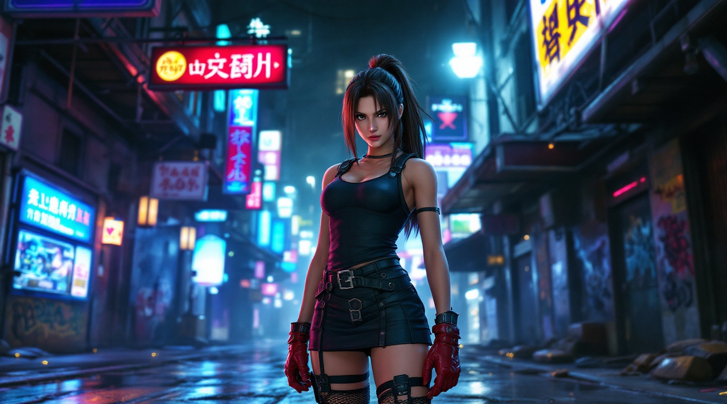 Tifa's Defiance in Neon Shadows