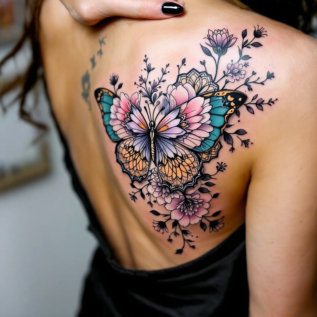 Tatuaje de Floración de Mariposa Serena